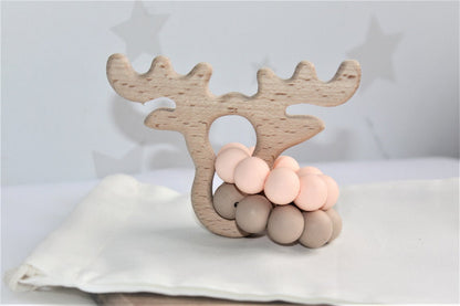 Baby Wooden Rattles, Raw Wooden Toys, Silicone Beads Color Enlightenment Education, Chewable Toys
