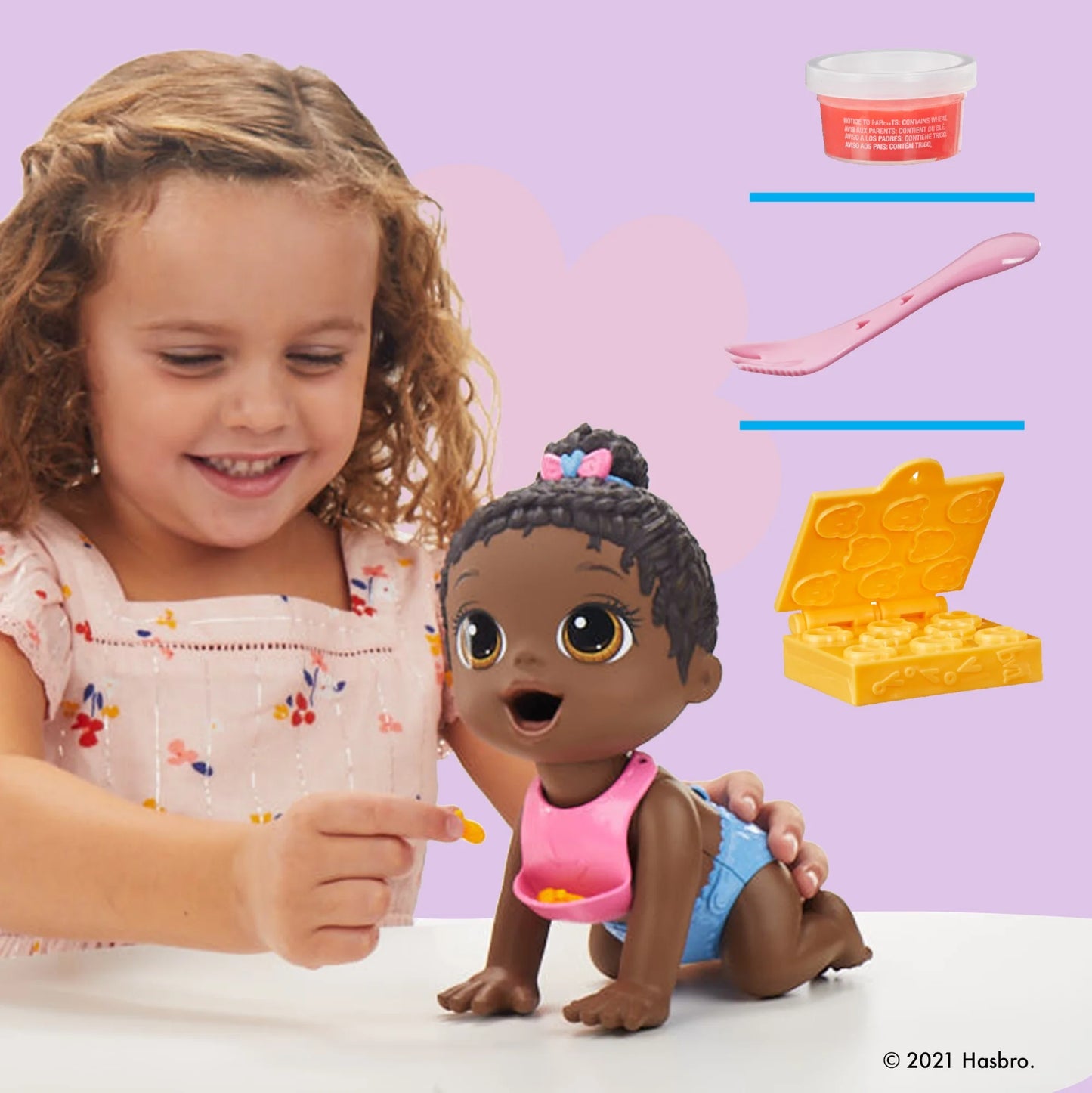 Lil Snacks Doll, Eats and "Poops," 8-Inch Baby Doll Toy, Kids 3 and Up, Black Hair