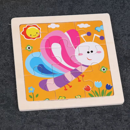 Children Montessori Mini 9 Pieces Wooden DIY Jigsaw Puzzles Board Games Early Educational Learning Toys for Kids Boys Girls