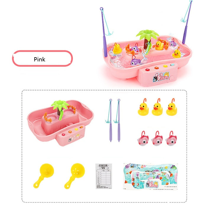 Electric water cycle Fishing Toy 
Dynamic music, cool lighting 
Toy Rotating 19.5  22  32cm