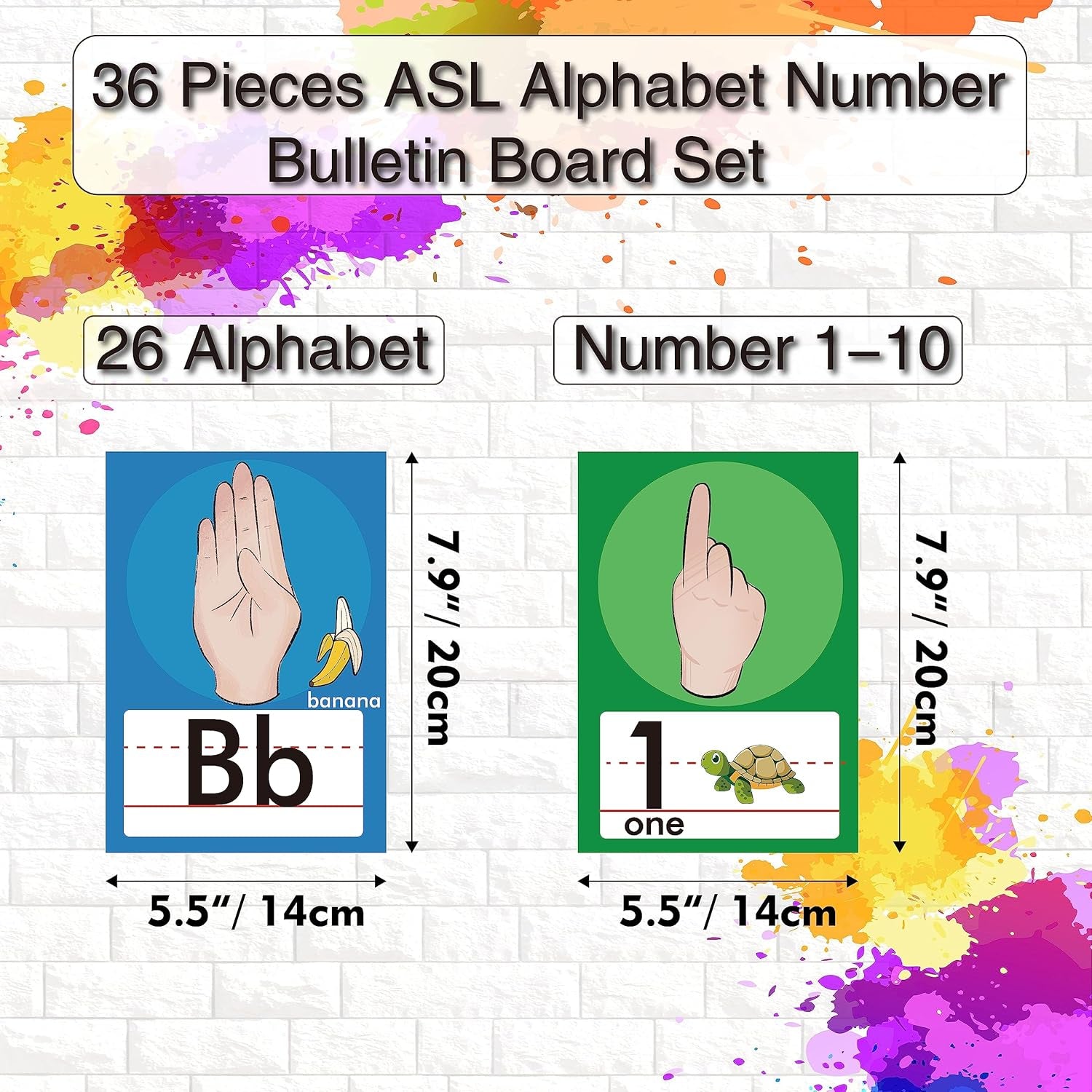 36 Pieces ASL Alphabet Line Bulletin Board Set ABC Number Sign Language Flash Cards Wall Decorations for Pre-School Kindergarten Elementary Classroom Nursery Homeschool (Bright Colors)
