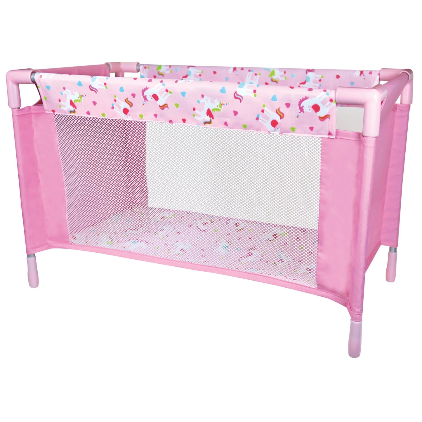 : Doll Nursery Play Set - Pink Unicorn - 24Pc Accessories for Dolls up to 11", Bed-Play Gym-Stroller-Bouncer-Bag, Feeding & Care Toys, Kids 3+