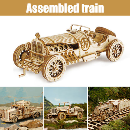 3D Wooden Puzzle Train Model DIY Wooden Train Toy Mechanical Train Model Kit Assembly Model Home Decoration Crafts - LJ Enterprise