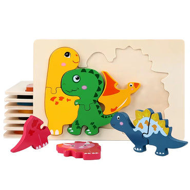 Kids Wooden Jigsaw Dinosaur Puzzle Montessori Game Assembly Children Learning Educational Toys 3D Cartoon Animal Puzzles