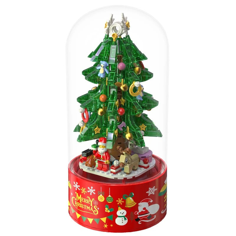Christmas Building Blocks Sweet House People Floating Snow Rotating Music Box