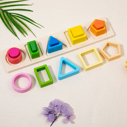Wooden Colorful Shape Four Or Five Sets Of Columns Early Education Puzzle