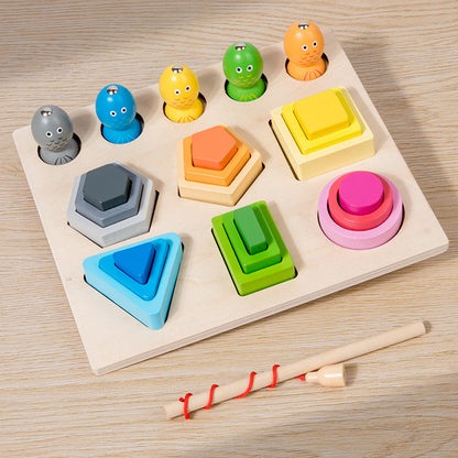 Wooden Colorful Shape Four Or Five Sets Of Columns Early Education Puzzle