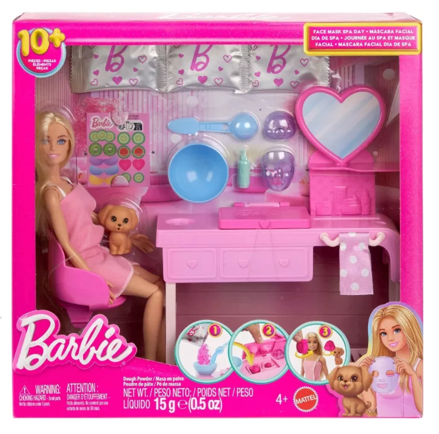 Face Mask Spa Day Playset with Doll, Puppy, Spa Accessories & Dough Powder – 10+ Piece Pretend Beauty Set, Ages 4+