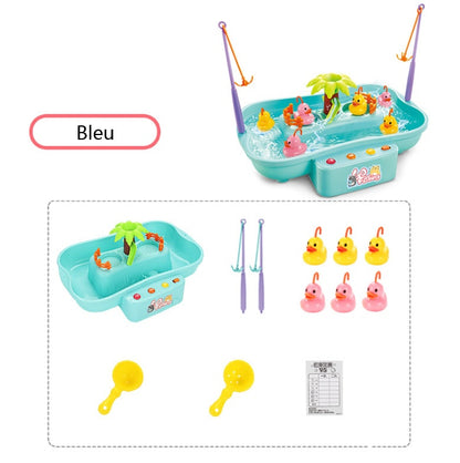Electric water cycle Fishing Toy 
Dynamic music, cool lighting 
Toy Rotating 19.5  22  32cm