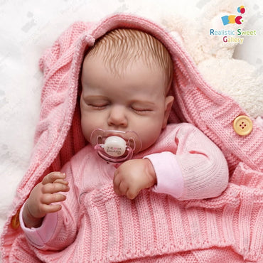 RSG 20-Inch Reborn Dolls - Soft Cloth Body Lifelike Sleeping Doll - Newborn Baby Dolls with Clothes and Toy Accessories Gift for Kids Age 3+, Pink-Hat (Cloth Body)