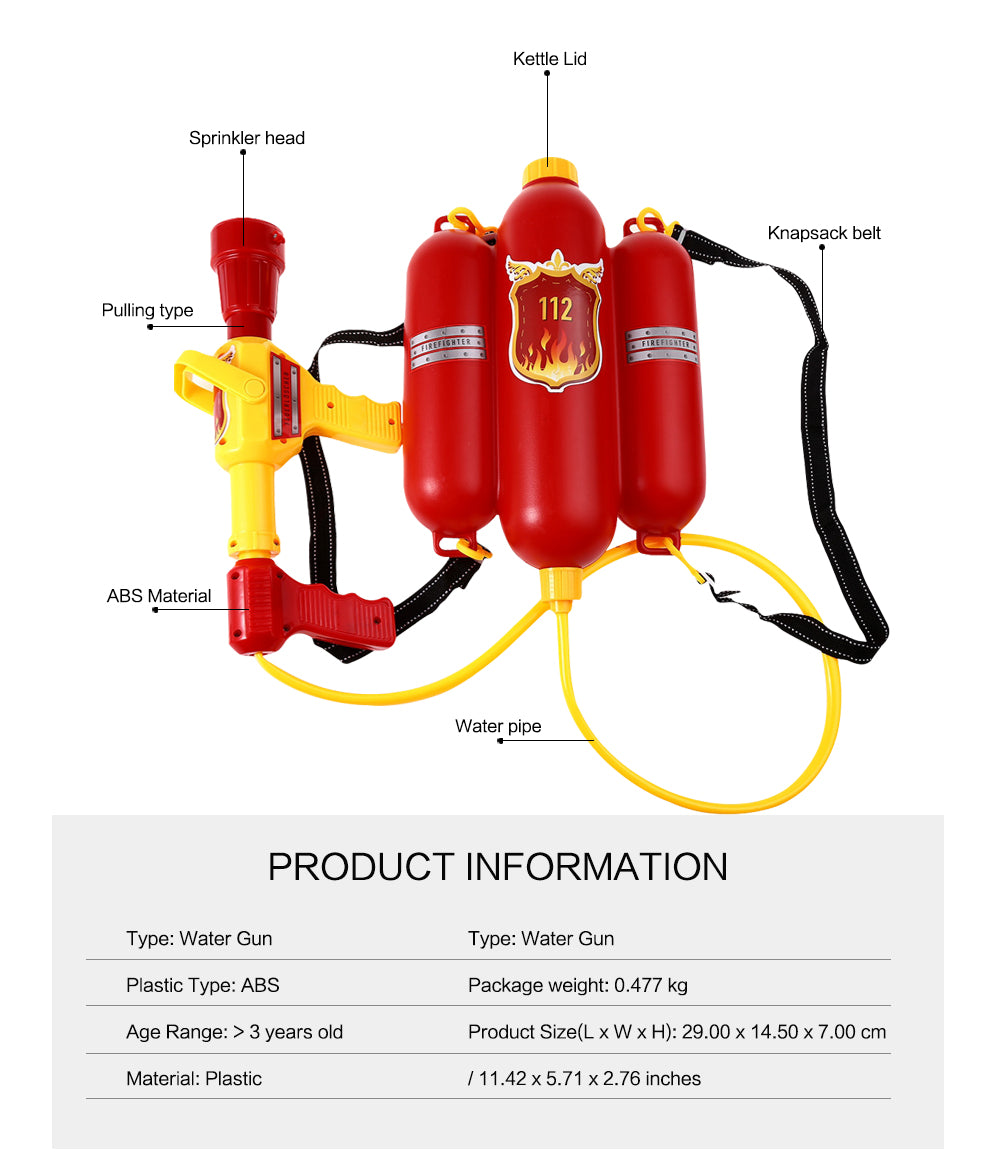 Children's Fire-fighting Plastic Water Gun Toy Pull-out High-pressure Backpack Drifting Creative Jet Water Gun - LJ Enterprise