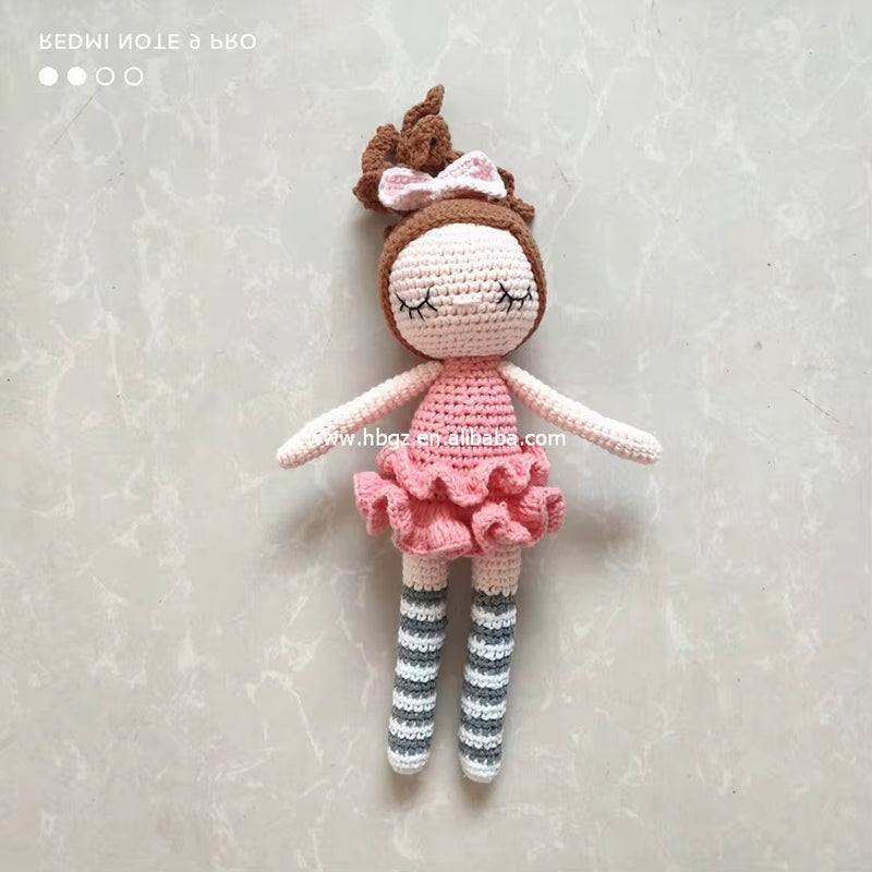 Custom Color Organic Cotton Handmade Girl Doll Girl Ballerina Knitted Doll Gift L for Children'S Day Christmas Day