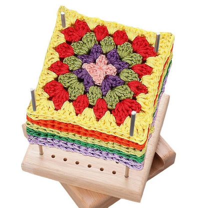 Knitted Yarn Shaped Crochet Square Solid Wood Woven Board - LJ Enterprise