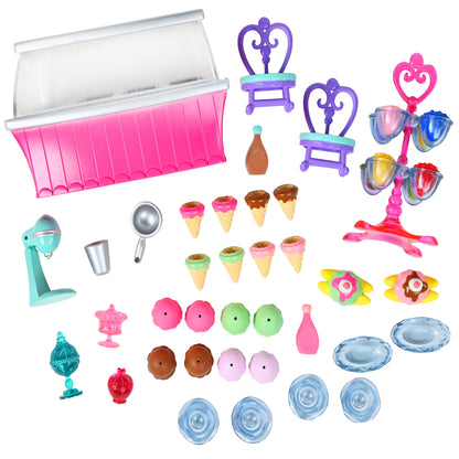 Crystal’S Ice Cream Shop Set with Miniature Doll Figure, (Set of 36)