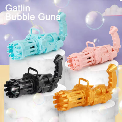 2021 New Electric Plastic Gatlin Blower Bubble Machine Eight Hole Bubble Gatling Gun Toy for Kids