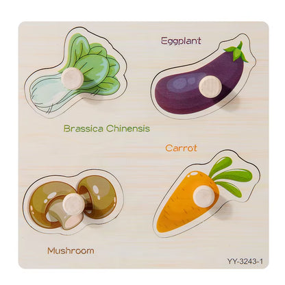 Wooden Mini Cartoon Animal Vehicle Pegged Puzzles Baby Montessori Plywood Early Educational Learning Toys for Kids Boys Girls