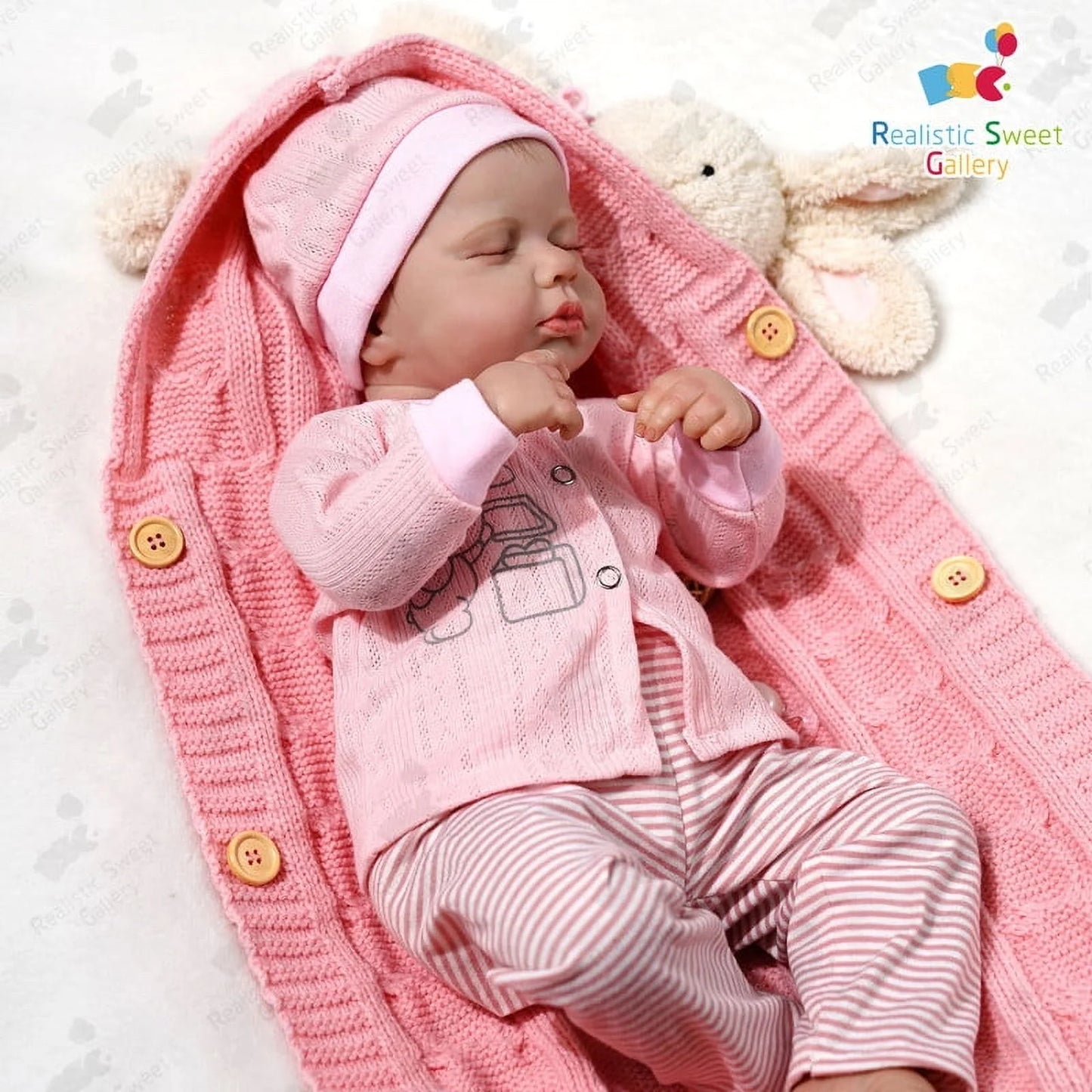 RSG 20-Inch Reborn Dolls - Soft Cloth Body Lifelike Sleeping Doll - Newborn Baby Dolls with Clothes and Toy Accessories Gift for Kids Age 3+, Pink-Hat (Cloth Body)