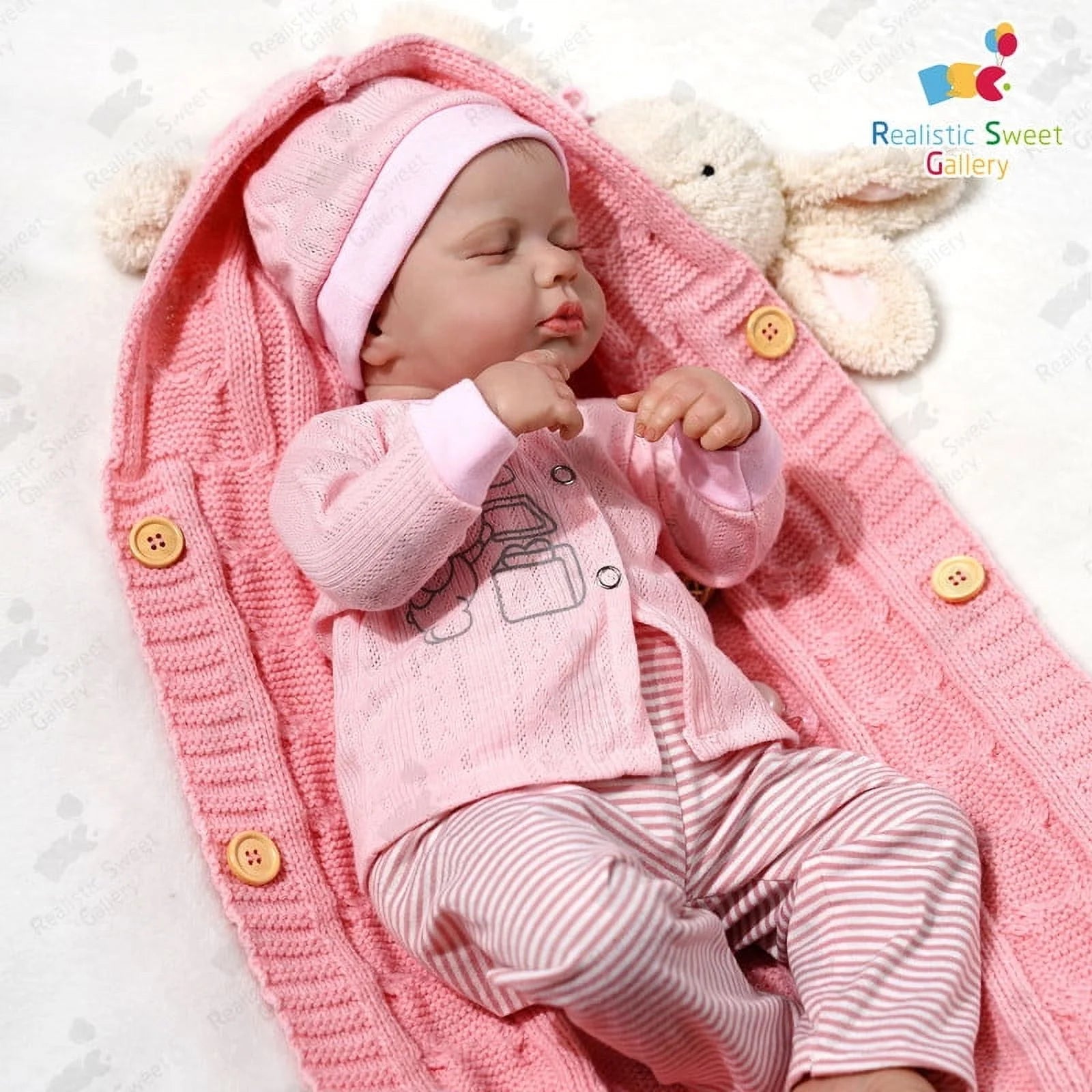 RSG 20-Inch Reborn Dolls - Soft Cloth Body Lifelike Sleeping Doll - Newborn Baby Dolls with Clothes and Toy Accessories Gift for Kids Age 3+, Pink-Hat (Cloth Body)