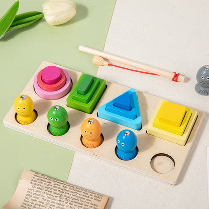 Wooden Colorful Shape Four Or Five Sets Of Columns Early Education Puzzle