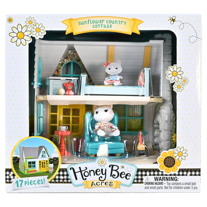 Sunflower Country Cottage – 17 Piece Dollhouse with Miniature Furniture & Exclusive Cat Figure – Doll Playset for Kids Ages 3+