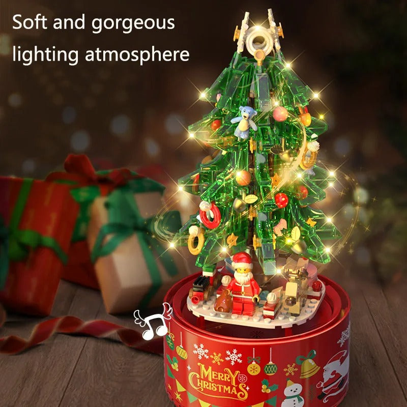 Christmas Building Blocks Sweet House People Floating Snow Rotating Music Box