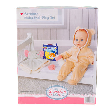 Bedtime Baby Doll Play Set, Mocha and Ivory Outfit, 14-Inch Doll, 6 Pieces Included