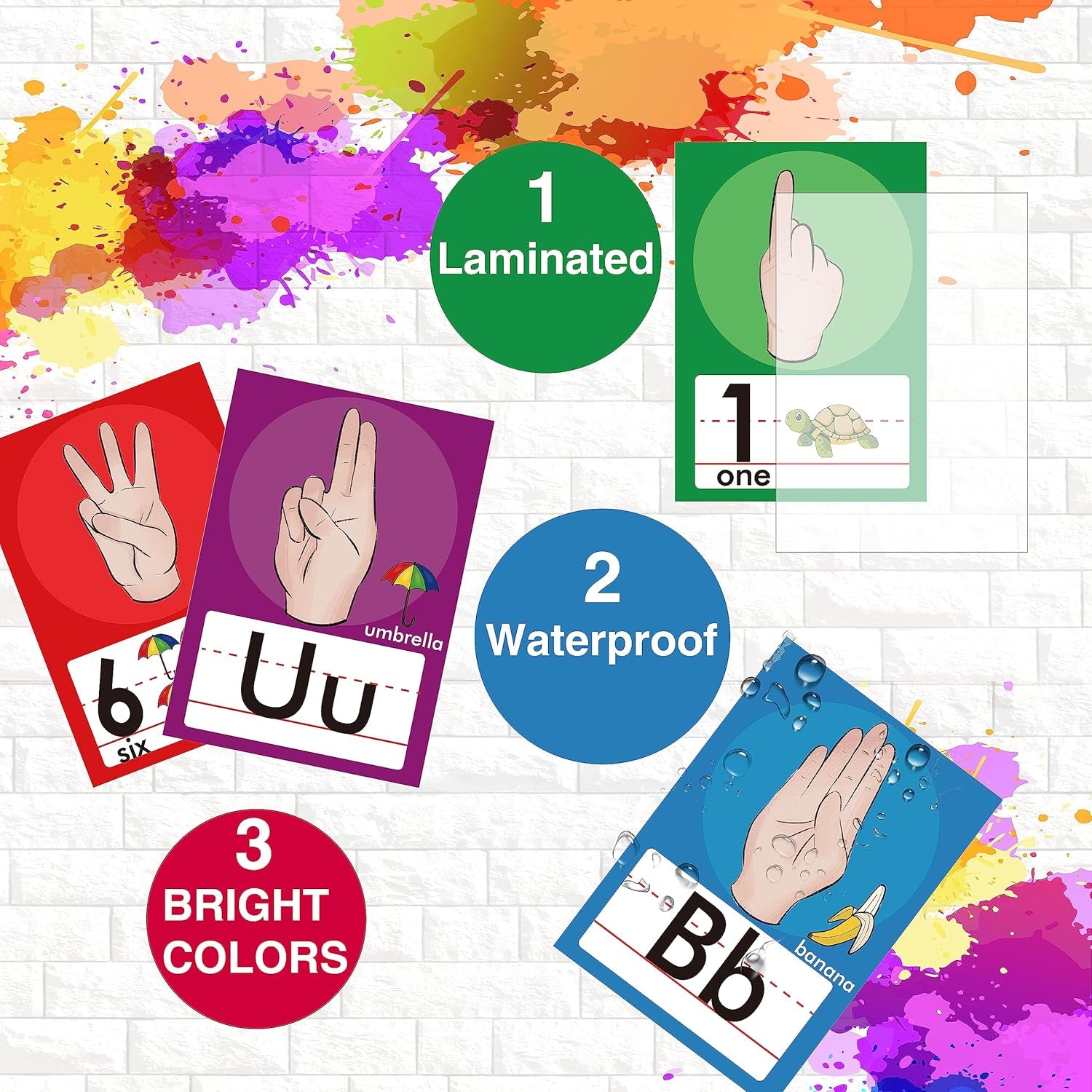 36 Pieces ASL Alphabet Line Bulletin Board Set ABC Number Sign Language Flash Cards Wall Decorations for Pre-School Kindergarten Elementary Classroom Nursery Homeschool (Bright Colors)