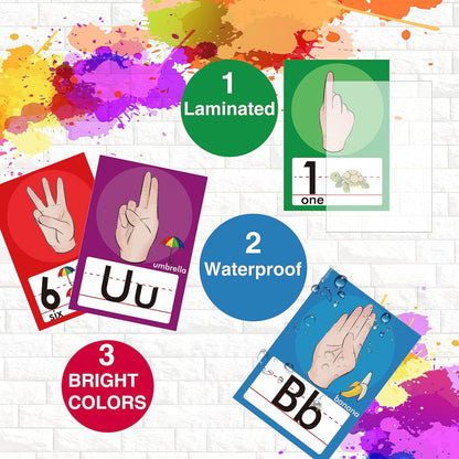 36 Pieces ASL Alphabet Line Bulletin Board Set ABC Number Sign Language Flash Cards Wall Decorations for Pre-School Kindergarten Elementary Classroom Nursery Homeschool (Bright Colors)