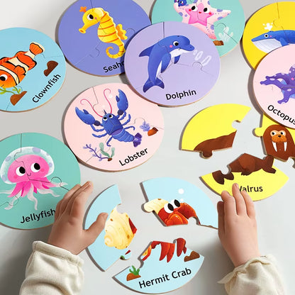 Children Educational Wooden Puzzle Toy 36Pcs Forest Marine Animal Cognitive Wooden Circular Puzzle Game Kids Wooden Toys
