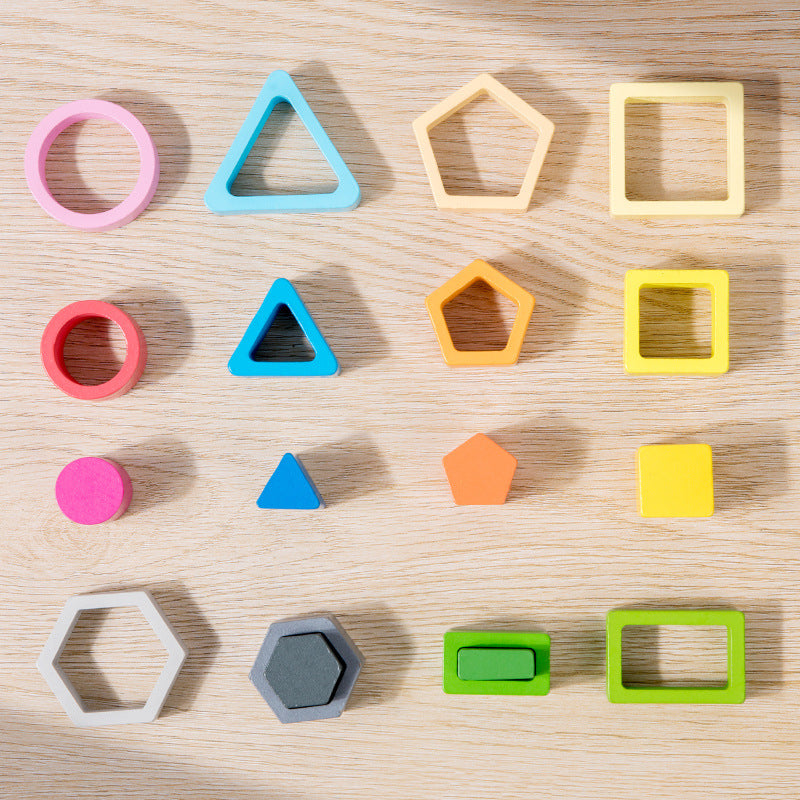 Wooden Colorful Shape Four Or Five Sets Of Columns Early Education Puzzle