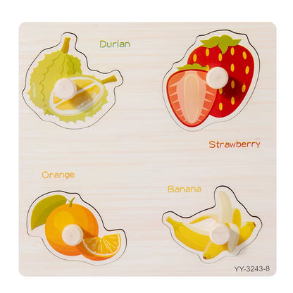 Wooden Mini Cartoon Animal Vehicle Pegged Puzzles Baby Montessori Plywood Early Educational Learning Toys for Kids Boys Girls