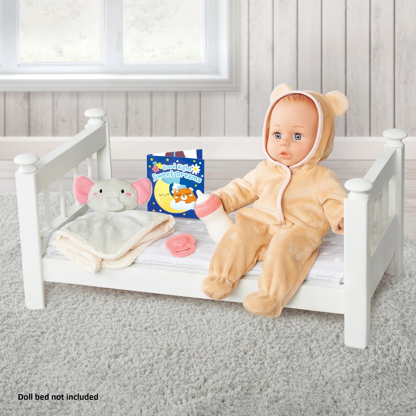 Bedtime Baby Doll Play Set, Mocha and Ivory Outfit, 14-Inch Doll, 6 Pieces Included
