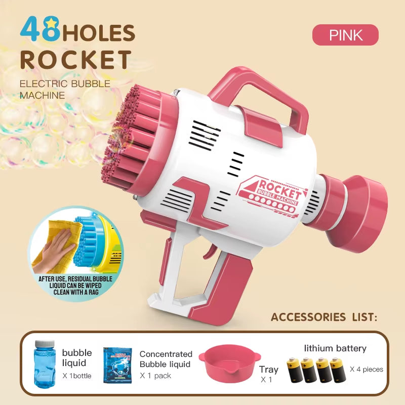 Summer Party Toys Rocket Launcher Bubble Bazoka Toy Gun Soap Machine 48 Holes Bubble Gun to Kids