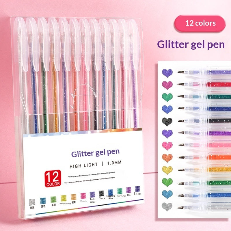 Colorful Glitter Pens Luminous Shimmering Curry Pens Sparkling Ballpoint Pens