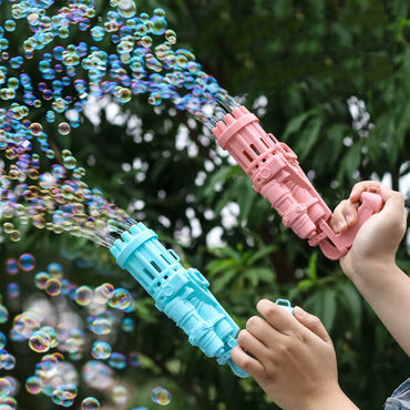 2021 New Electric Plastic Gatlin Blower Bubble Machine Eight Hole Bubble Gatling Gun Toy for Kids