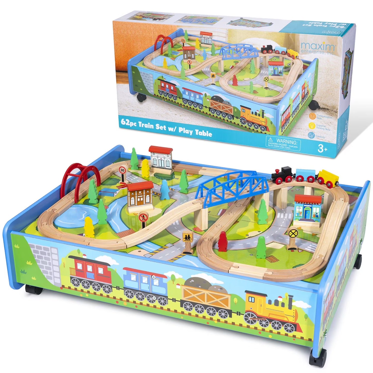 Train Set with Table and Play Board, 62 Pc.