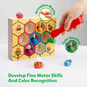 Toddler Fine Motor Skill Toy Clamp Bee to Hive Matching Game Montessori Wooden Color Sorting Puzzle Learning Educational Toy