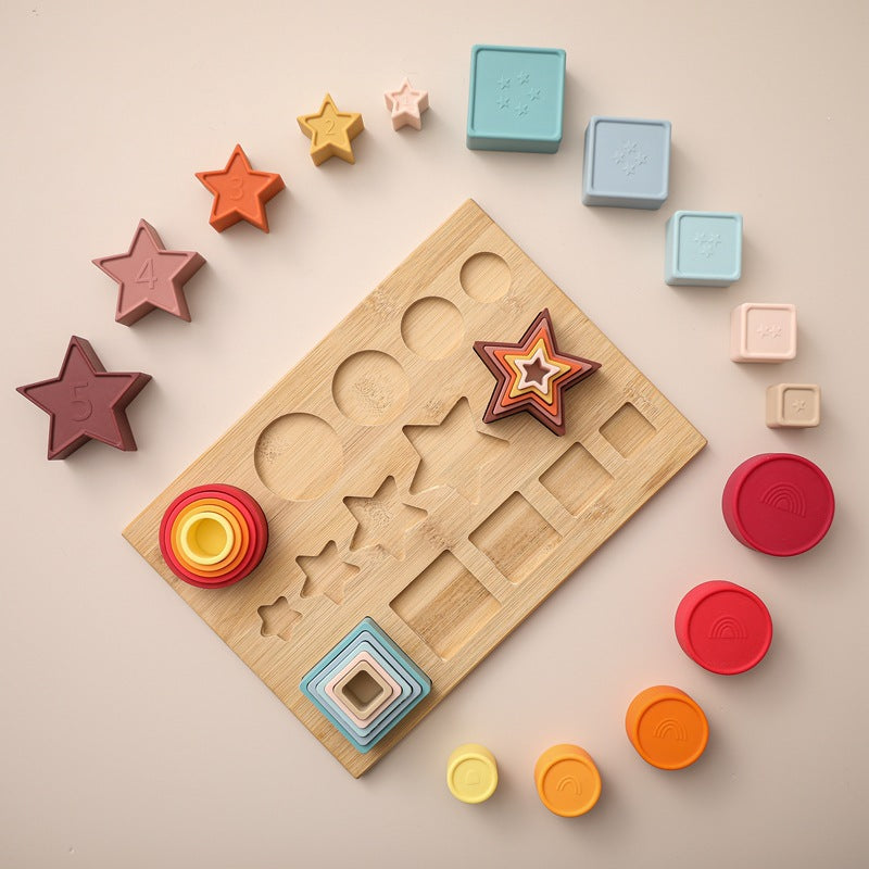 Food Grade Biteable Silicone Toy Puzzle Baby Pile Style Le