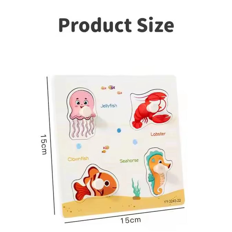 Wooden Mini Cartoon Animal Vehicle Pegged Puzzles Baby Montessori Plywood Early Educational Learning Toys for Kids Boys Girls