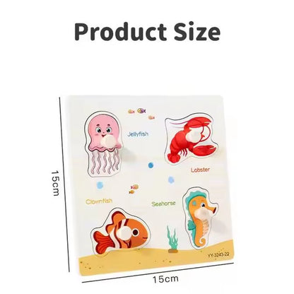 Wooden Mini Cartoon Animal Vehicle Pegged Puzzles Baby Montessori Plywood Early Educational Learning Toys for Kids Boys Girls