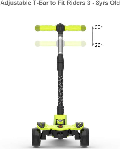 Kids Scooter with Adjustable Height, Toddler Scooter with Widened Flash Wheels, Ages 3-8, Lean to Steer