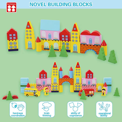New Design Kids Creative Colorful Wooden Building Blocks Toys Wooden Town Scene Puzzle Blocks Toys for Child Early Educational