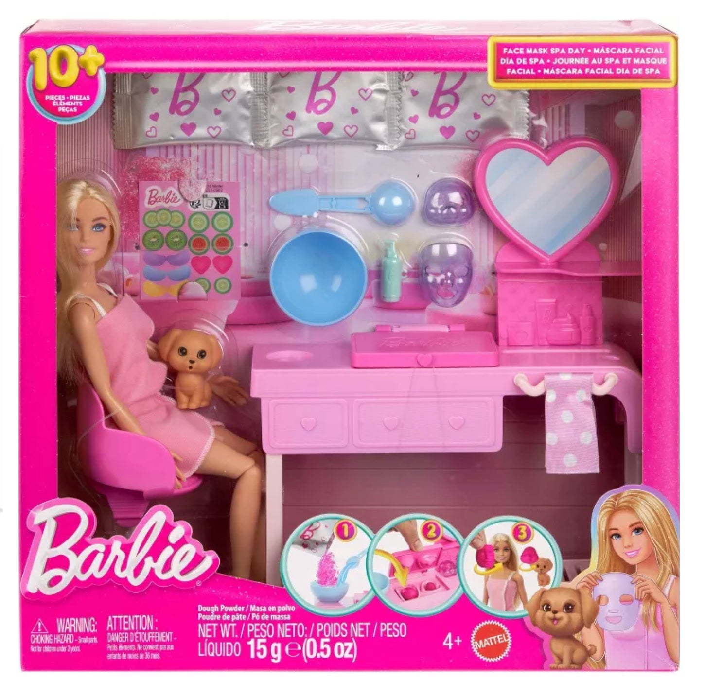 Face Mask Spa Day Playset with Doll, Puppy, Spa Accessories & Dough Powder – 10+ Piece Pretend Beauty Set, Ages 4+