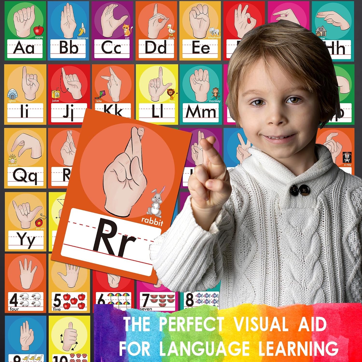 36 Pieces ASL Alphabet Line Bulletin Board Set ABC Number Sign Language Flash Cards Wall Decorations for Pre-School Kindergarten Elementary Classroom Nursery Homeschool (Bright Colors)