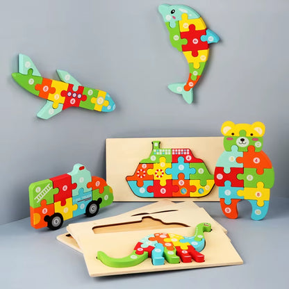 Kids Wooden Puzzle Building Block Toys 3D Wooden Puzzle Baby Wood Anima Jigsaw Puzzles Toys for Child
