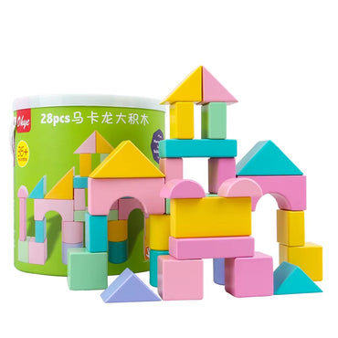 Wooden Blocks 28Pcs Large Wooden Macaron Shape Cognition Blocks for Children