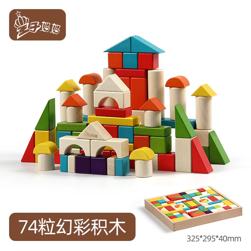 Wood Building Blocks 30 Pcs 54Pcs 74Pcs Coloring Creative Blocks Toys