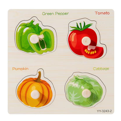 Wooden Mini Cartoon Animal Vehicle Pegged Puzzles Baby Montessori Plywood Early Educational Learning Toys for Kids Boys Girls