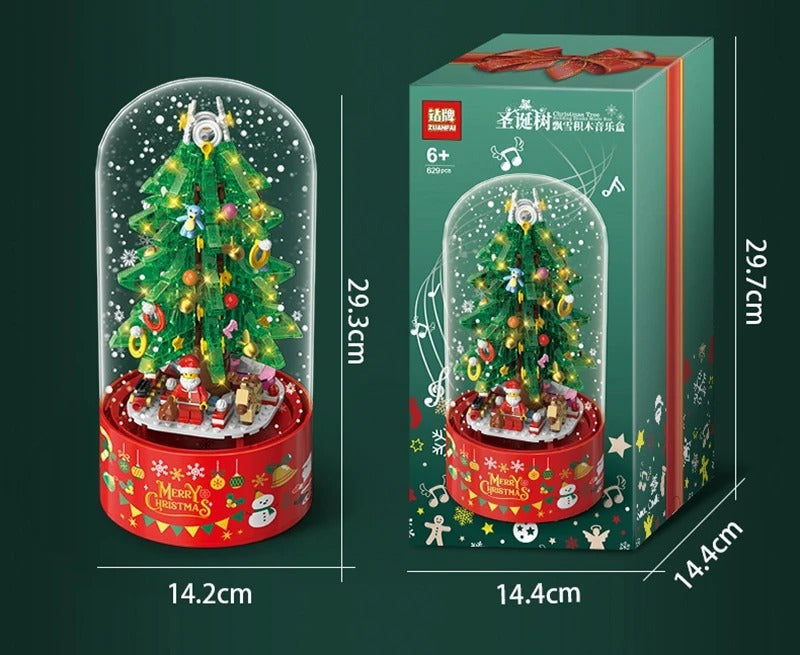 Christmas Building Blocks Sweet House People Floating Snow Rotating Music Box