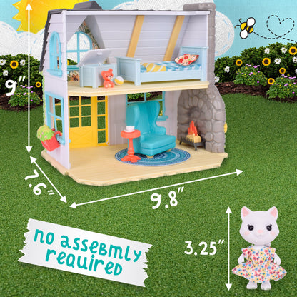 Sunflower Country Cottage – 17 Piece Dollhouse with Miniature Furniture & Exclusive Cat Figure – Doll Playset for Kids Ages 3+